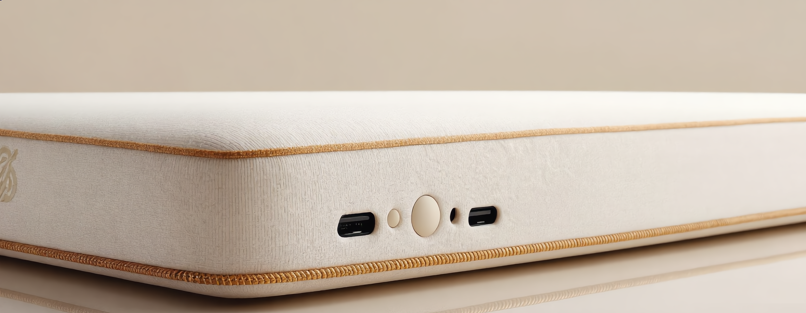 A closer look at the sealed ports and button along the edge.
